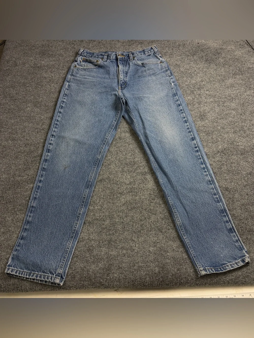 Vintage Carhartt Mens Distressed Blue Denim Jeans Tapered Leg Medium Wash 32x32